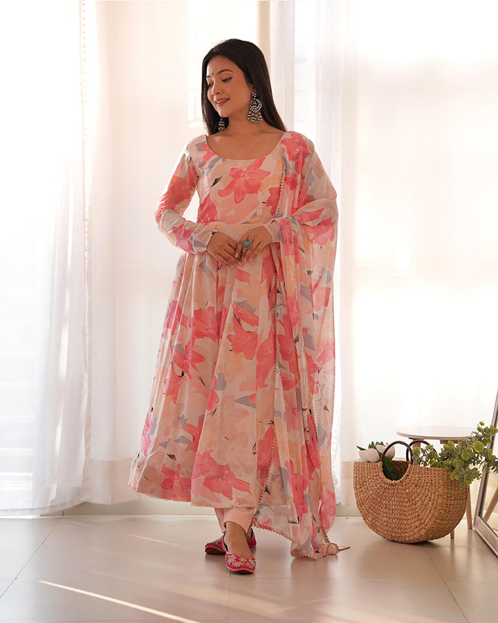 Baby Pink Color Georgette Anarkali With Pant And Dupatta