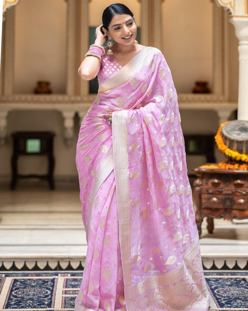 Designer Baby Pink Color Jacquard Banarasi Silk Saree