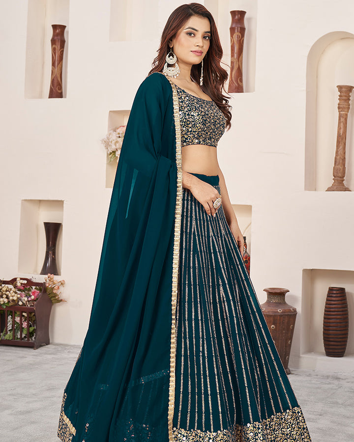 Geen Color Georgette Embroidery Lehenga Choli