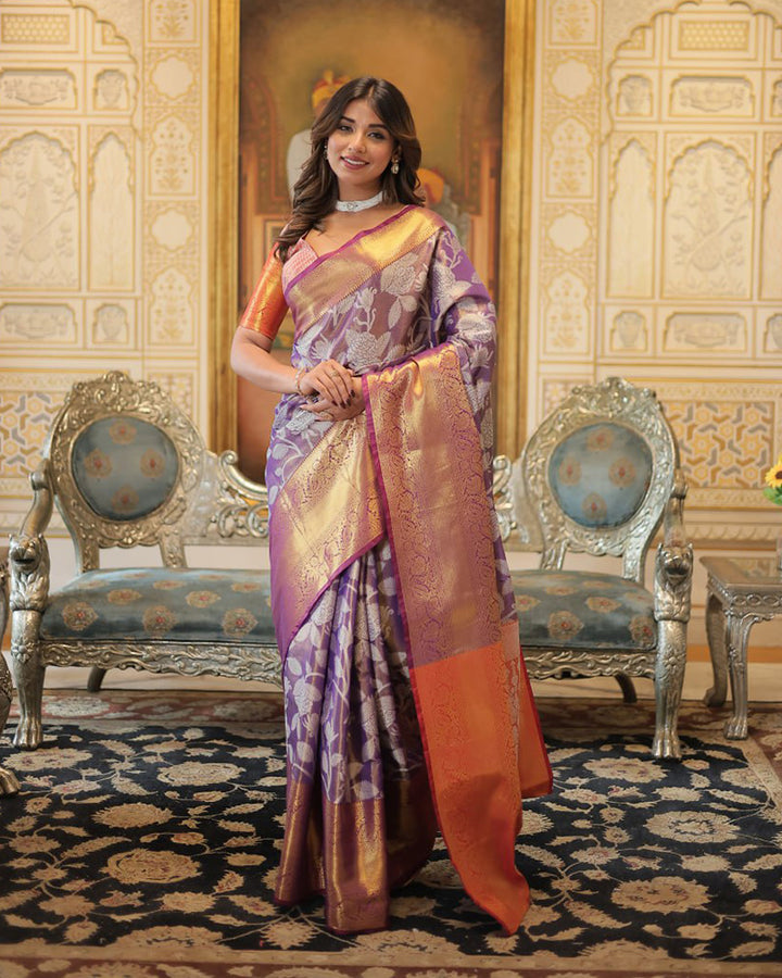 Designer Kanjivaram Silk Purple Color Saree