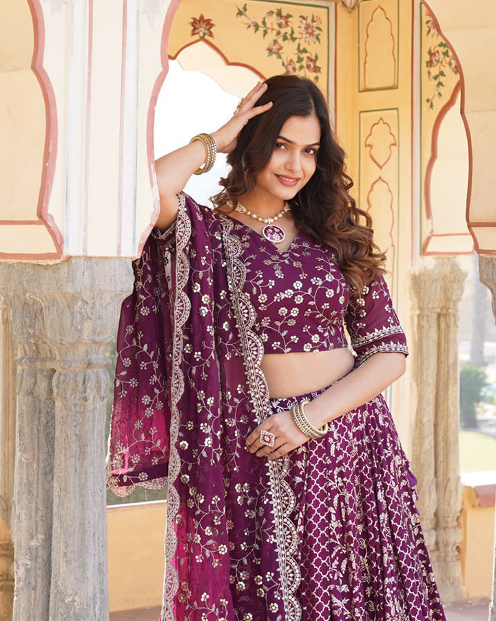 Beautiful Wine Color Pure Viscose Jacquard Lehenga Choli