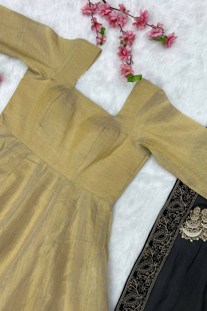 Designer Bronze Gold Lama Anarkali Gown With Dupatta