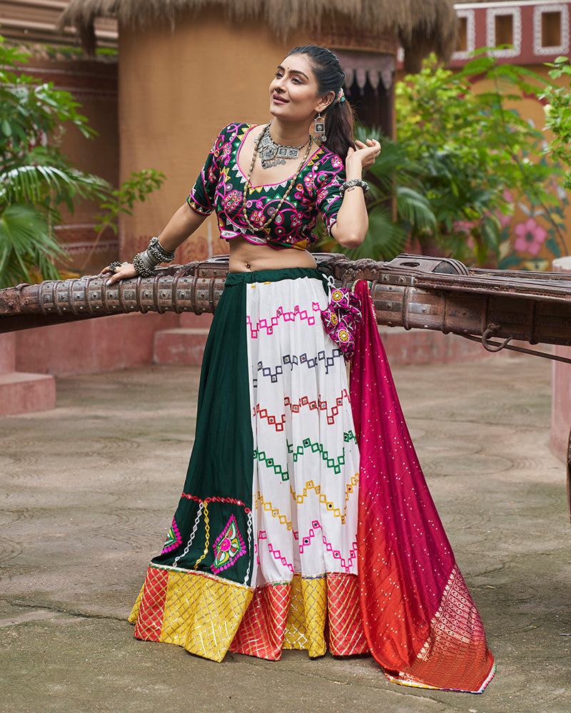 Multi Color Viscose Rayon Fully Stitched Navratri Lehenga Choli