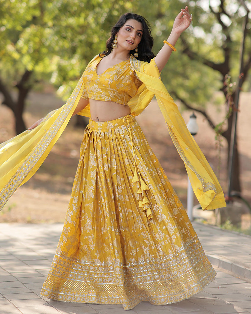 Yellow Color Designer Pure Dyable Viscose Jacquard Lehenga Choli