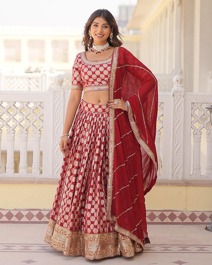 Red Color Designer Pure Dyable Viscose Jacquard Lehenga Choli