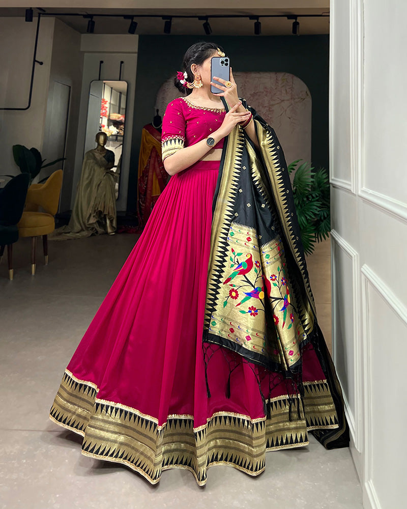 Rani Pink Color Vichitra Silk Paithani Lehenga Choli