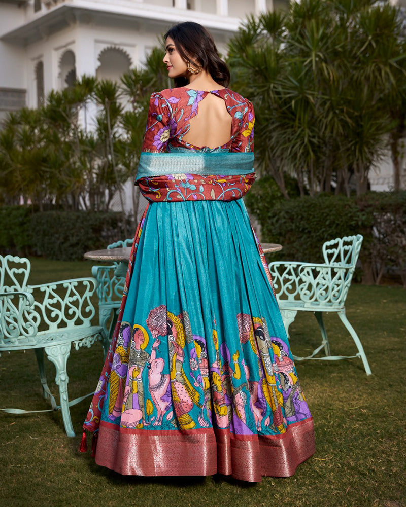 Designer Firozi Color Dola Silk Lehenga Choli