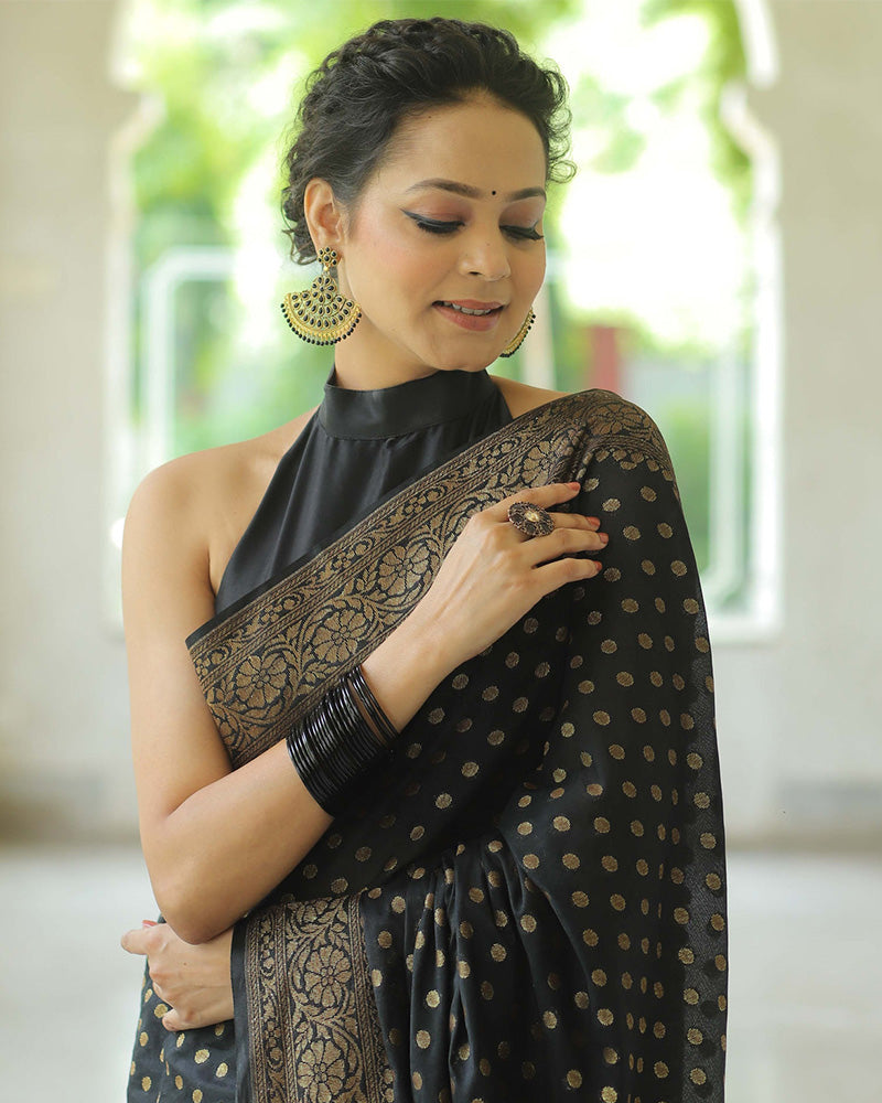 Designer Black Color Jacquard Banarasi Silk Saree