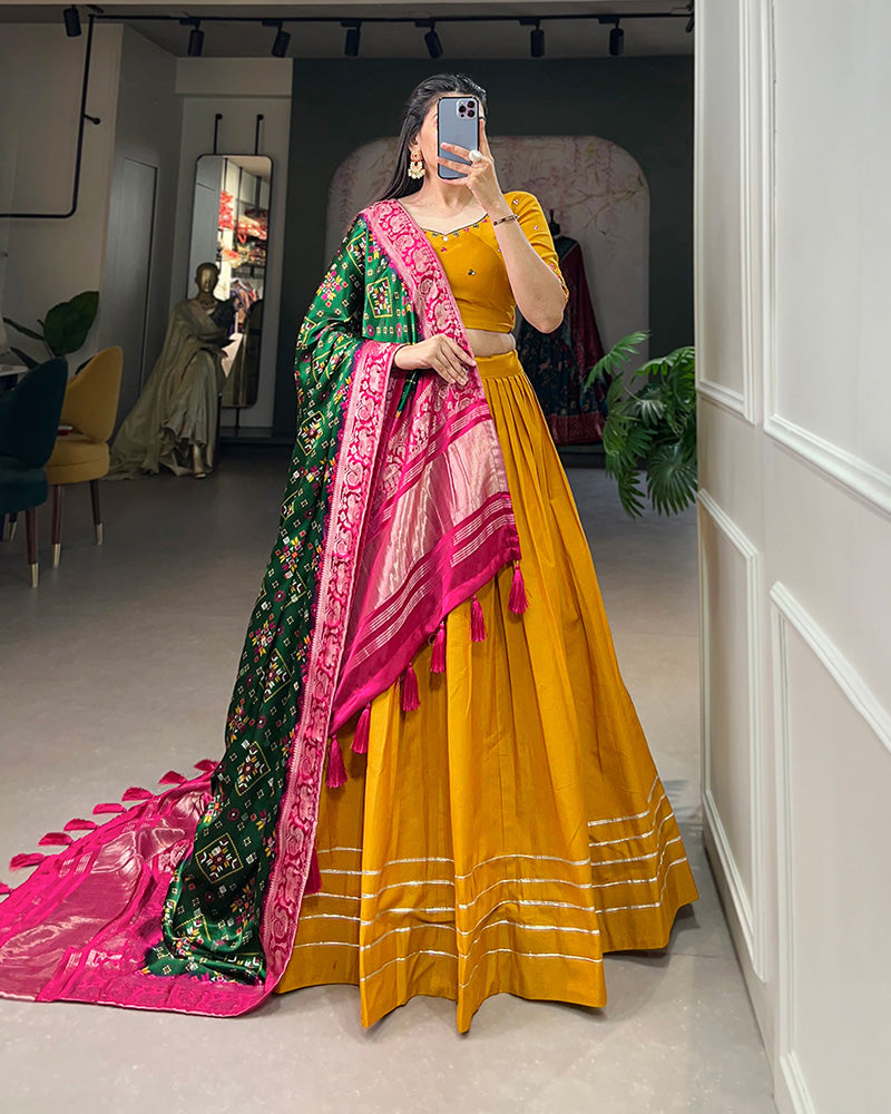 Mustard Yellow Color Pure Cotton Lehenga Choli