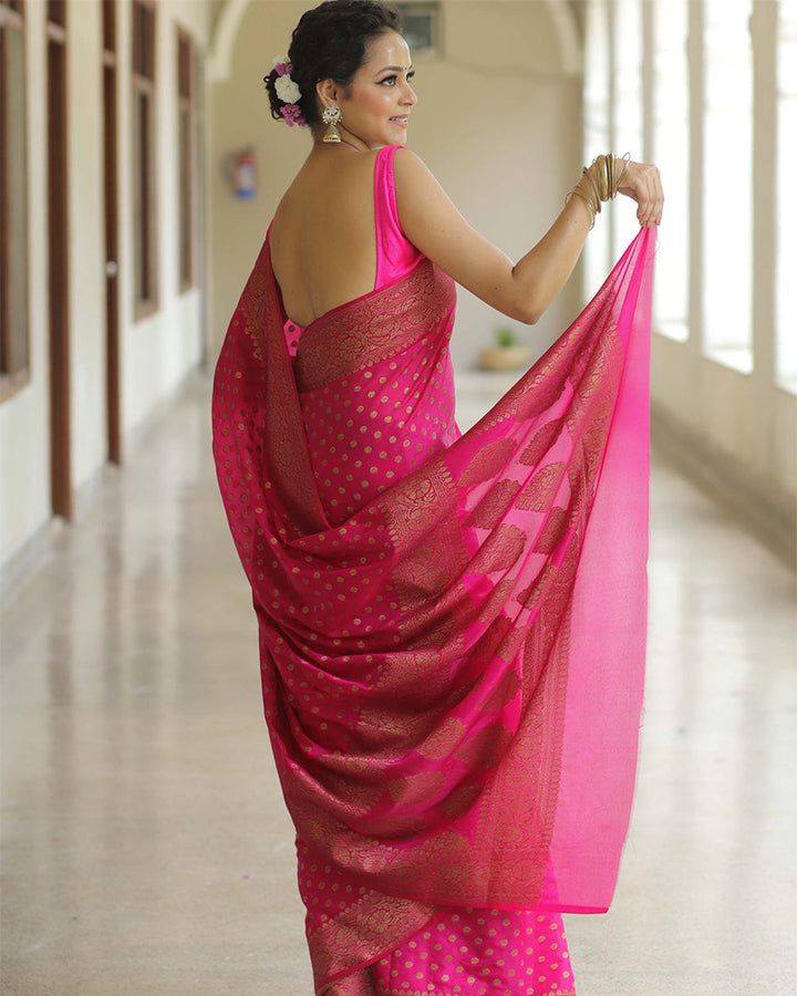 Designer Pink Color Jacquard Banarasi Silk Saree