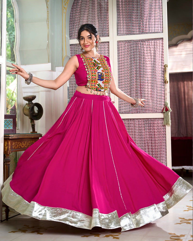 Pink Color Rayon Navratri Lehenga Choli