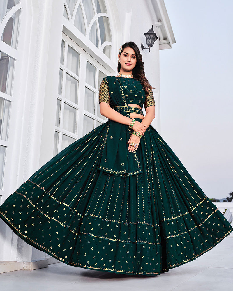 Teel Green Color Georgette Designer Lehenga Choli