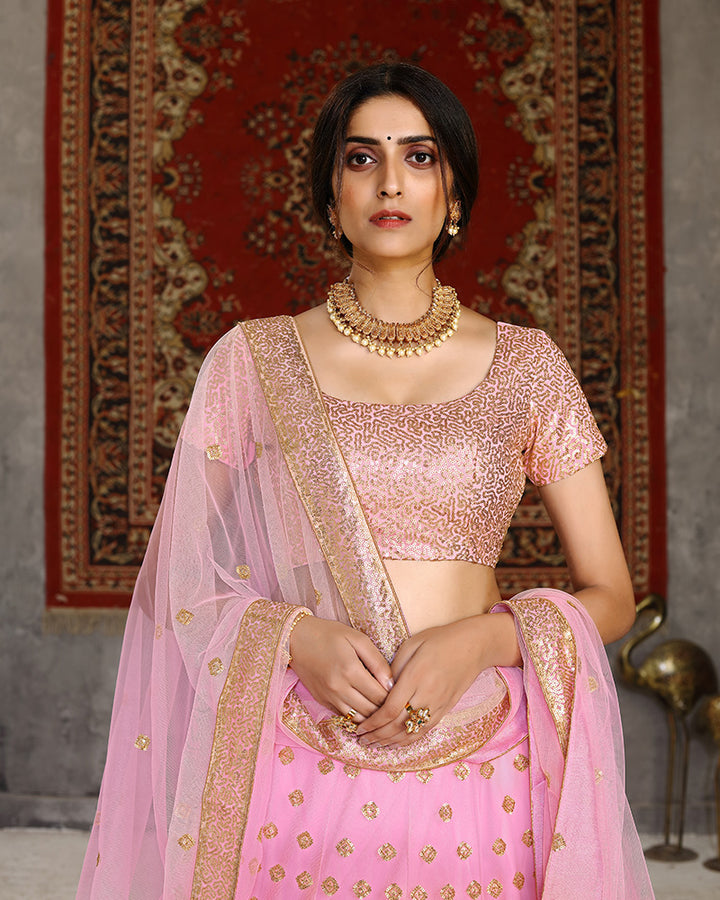 Baby Pink Color Sequence Embroiderd Net Lehenga Choli