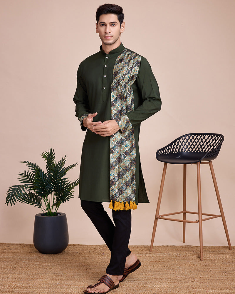 Green Color silk Men's Kurta With Dupatta