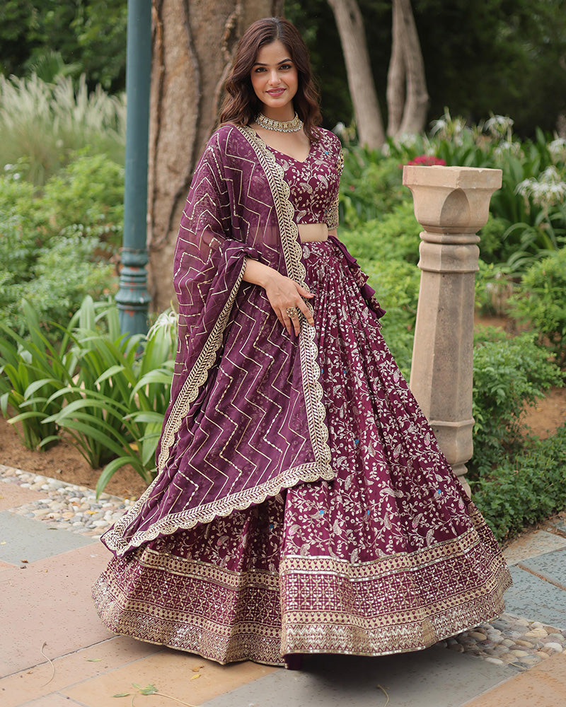 Wine Color Designer Pure Dyable Viscose Jacquard Lehenga Choli