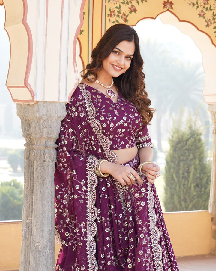 Beautiful Wine Color Pure Viscose Jacquard Lehenga Choli