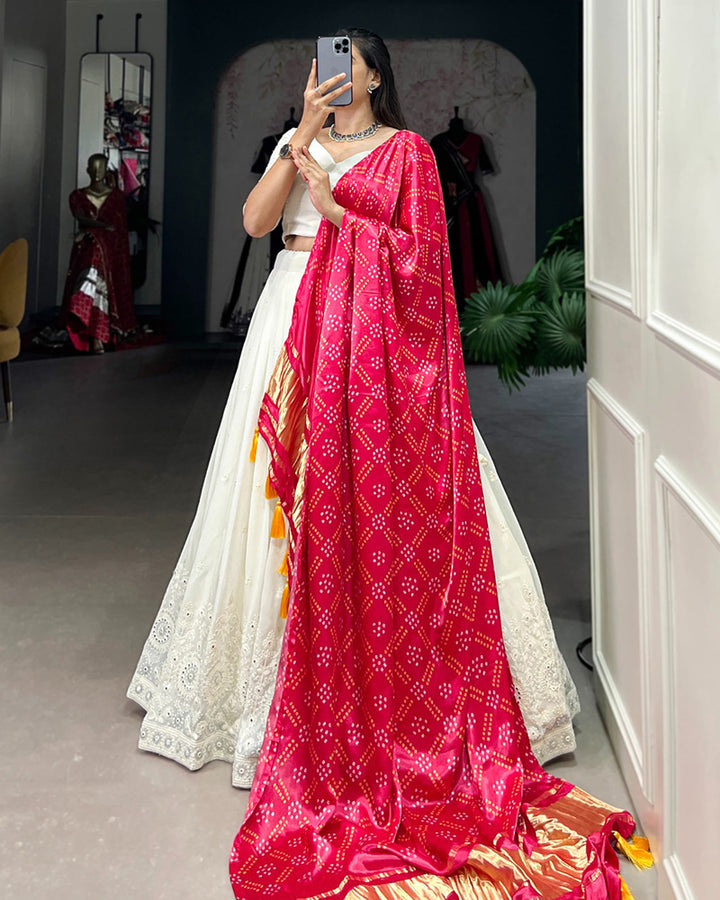 Designer Off-White Lucknowi Work Georgette Lehenga Choli