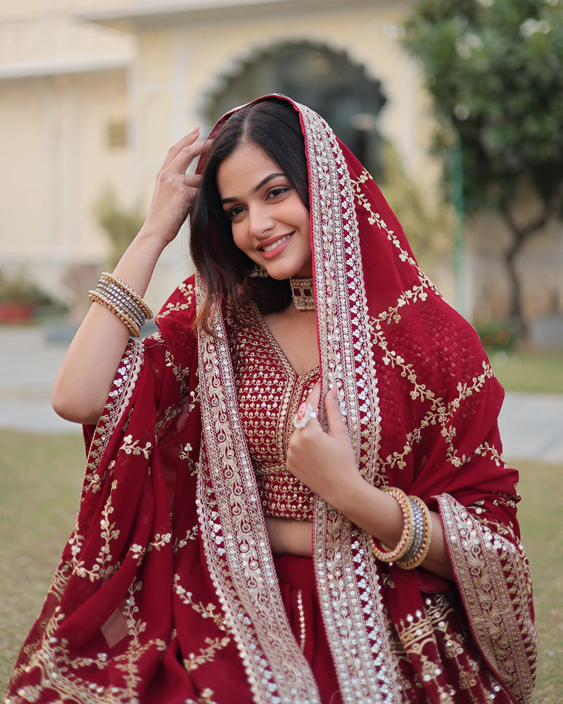 Designer Maroon Color Blooming Lehenga Choli With Beautiful Dupatta