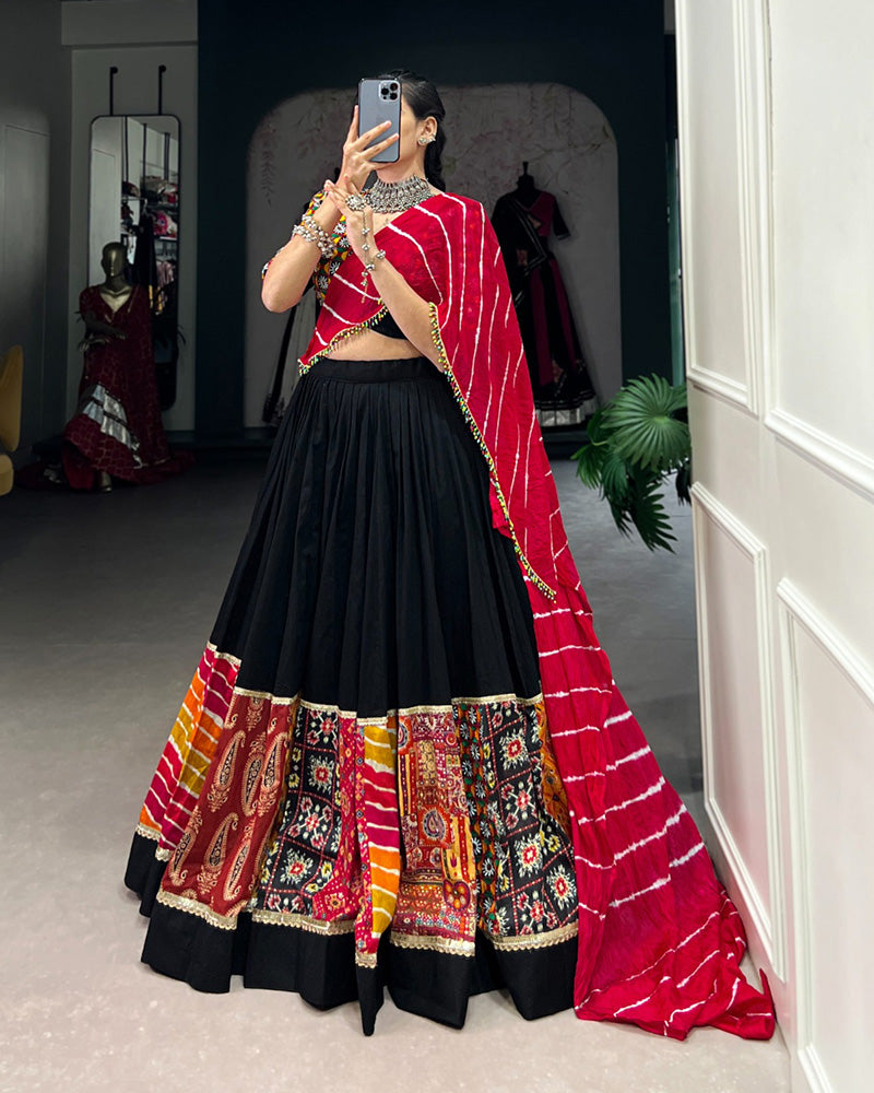 Black Multi Color Rayon Real Mirror Work Navratri Lehenga Choli