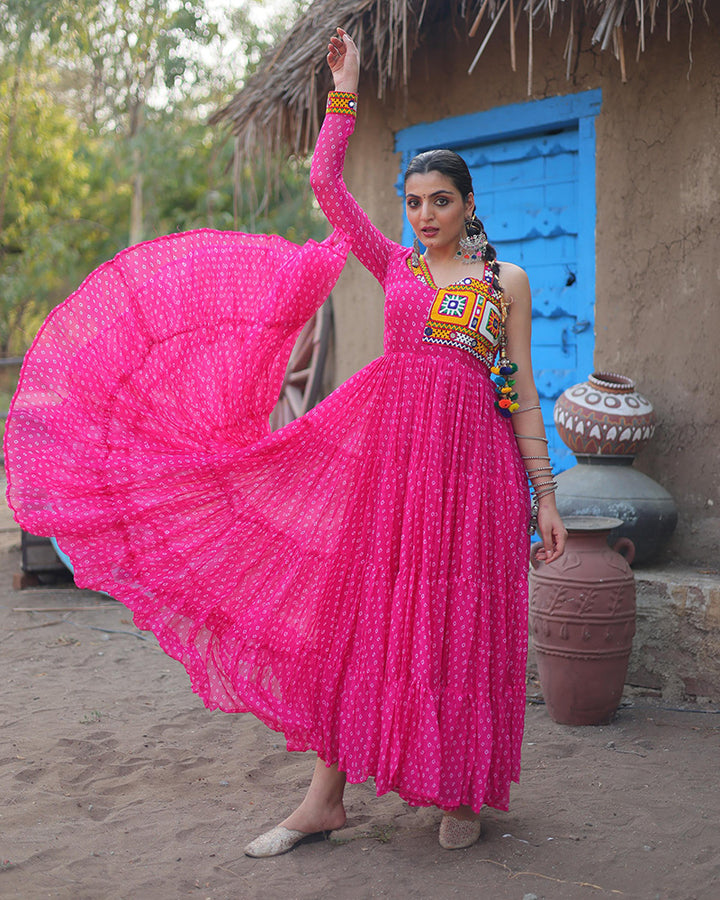 Navratri Special Pink Color Faux Georgette Gown