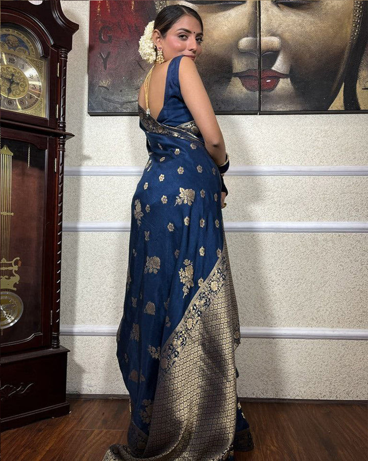 Designer Royal Blue Color Banarasi Soft Silk Saree