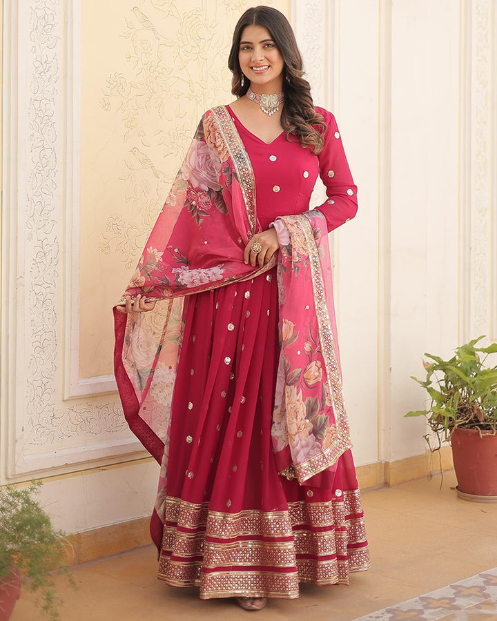 Beautiful Rani Pink Color Sequence Embroidered Anarkali Gown