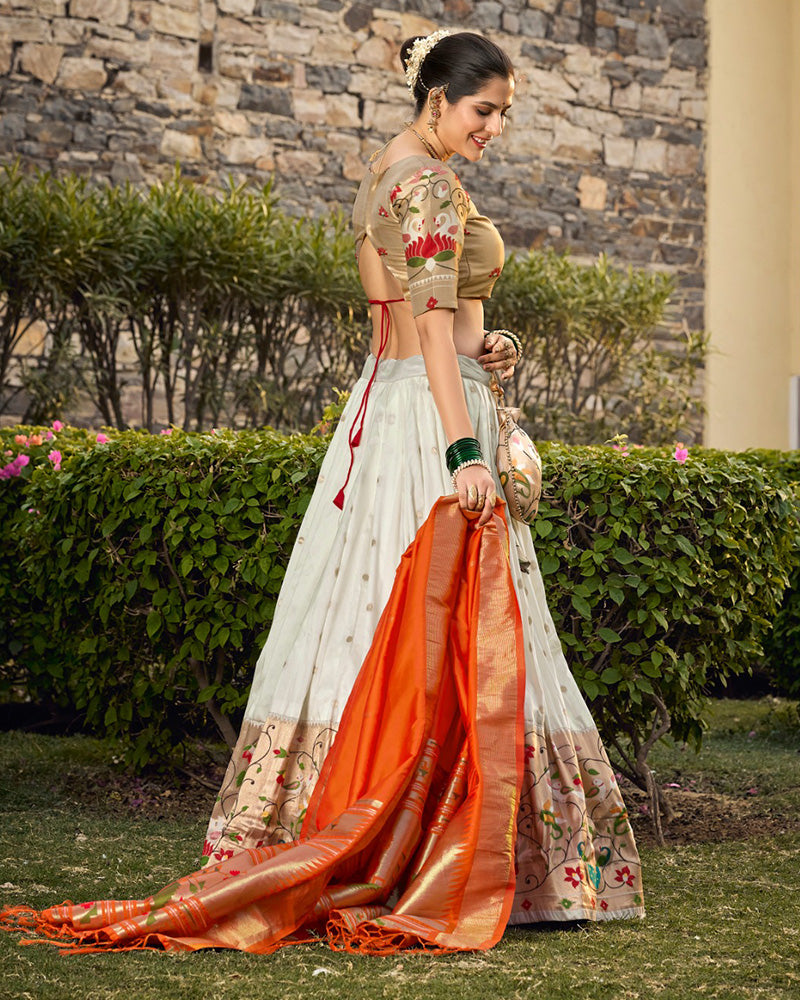 Designer White Color Jacquard Paithani Lehenga Choli