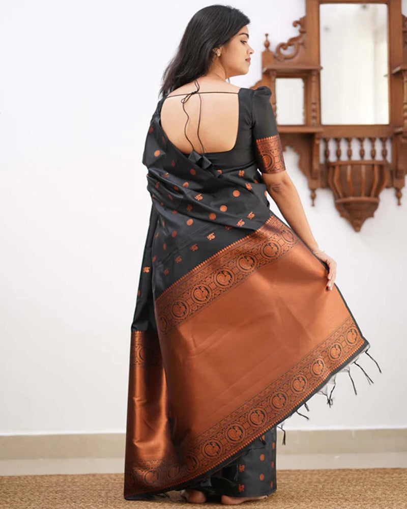 Designer Black Color Jacquard Banarasi Silk Saree