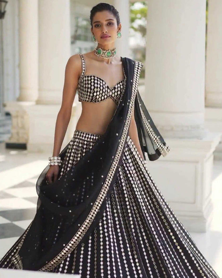 Black Color Organza Silk Embroidery Lehenga Choli