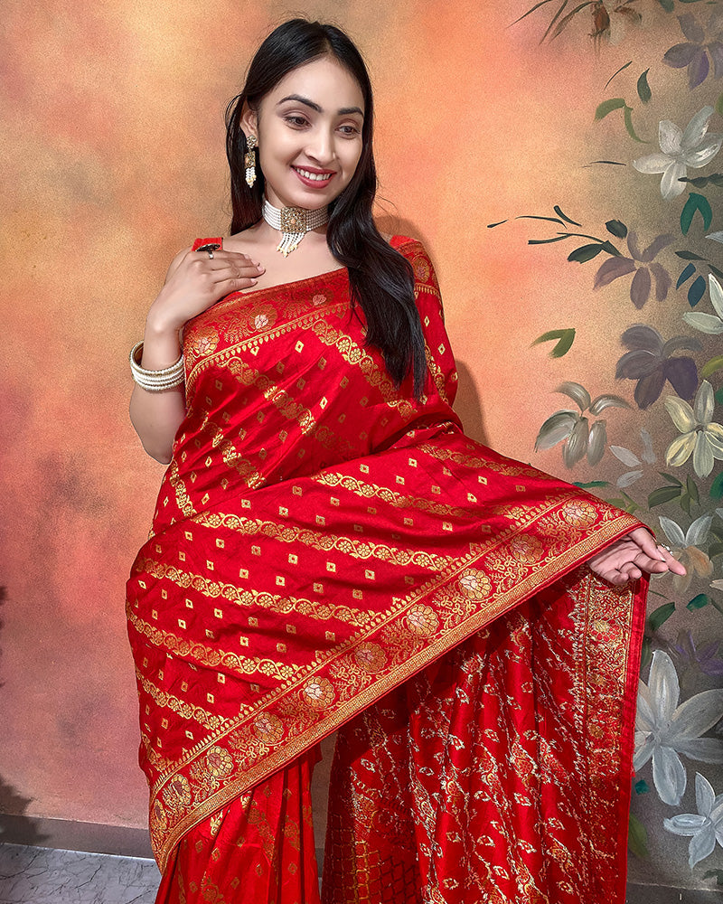 Designer Red Color Dolla Silk Saree