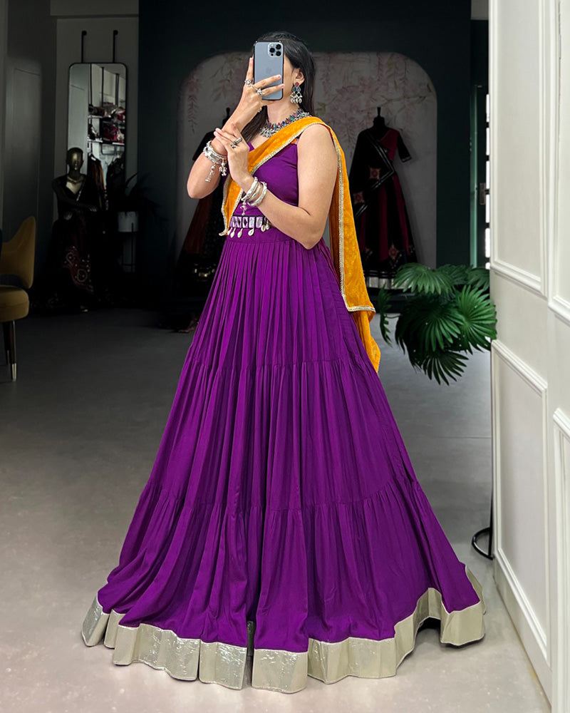 Navratri Wear Purple Color Rayon Ruffle Style Lehenga Choli