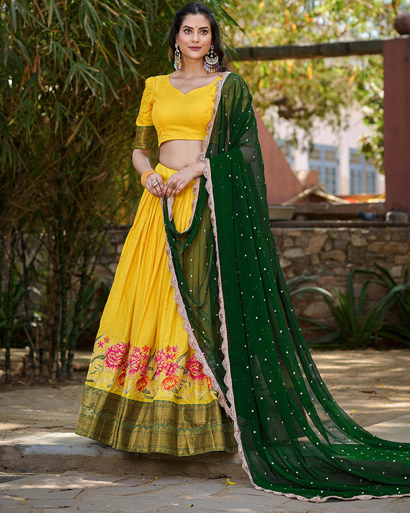 Designer Yellow Color Cotton Silk Lehenga Choli