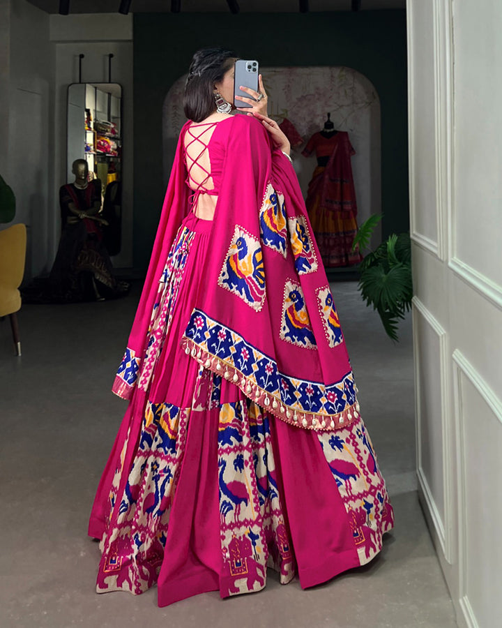 Pink Color Rayon Printed Silk Navratri Lehenga Choli