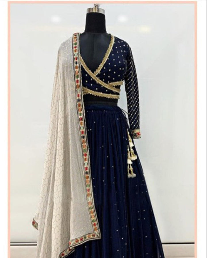 Navy Blue Georgette Designer Lehenga Choli