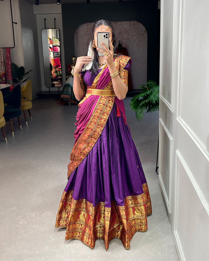 Purple Color Narayan Pet Cotton Full Flair Lehenga Choli