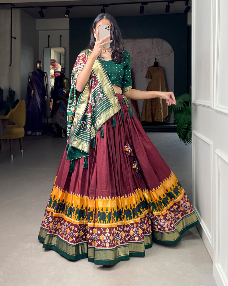 Maroon Amazing Patola Printed Tussar Silk Lehenga Choli