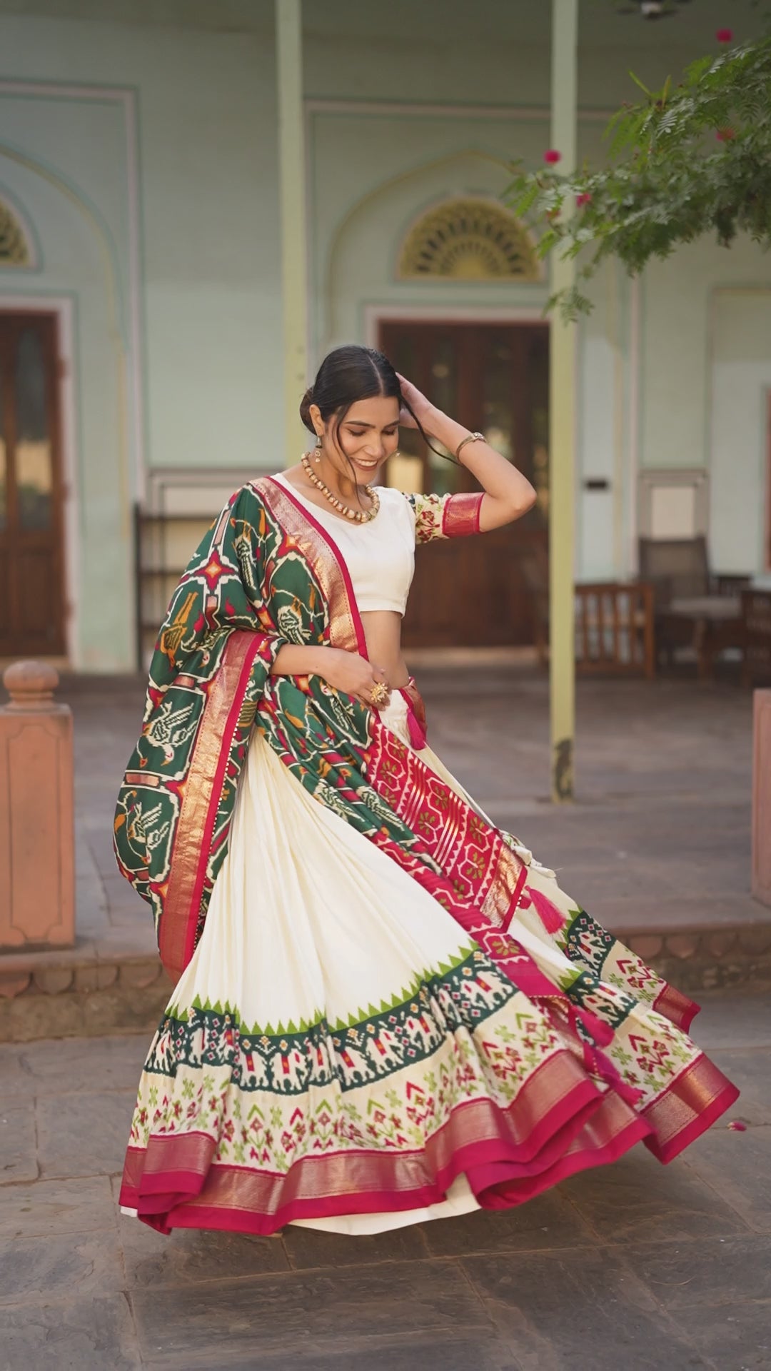 Amazing Green Color Patola Printed Tussar Silk Lehenga Choli