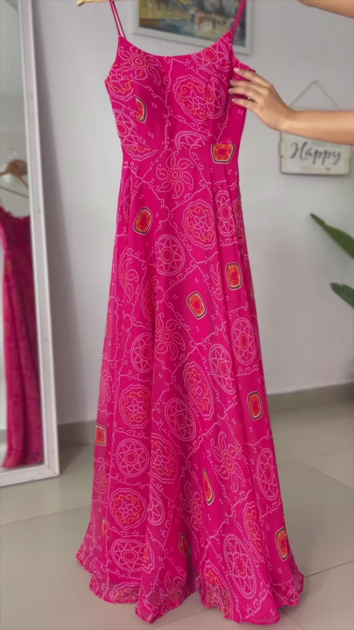 Floral Pink Color Soft Chiffon Anarkali Gown With Dupatta