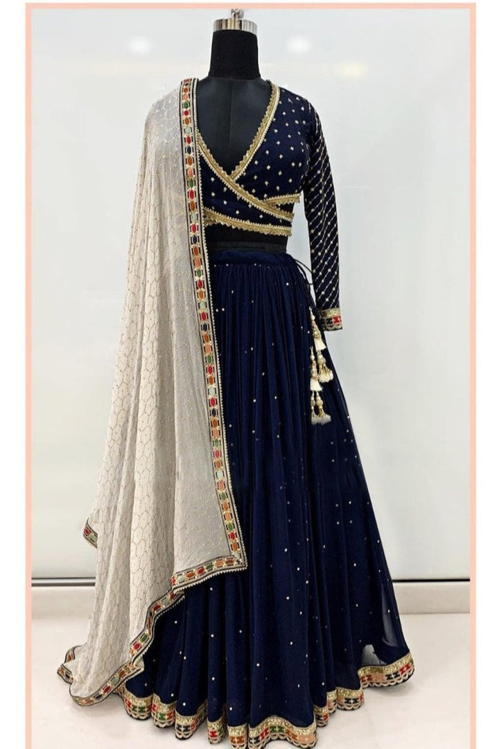 Navy Blue Georgette Designer Lehenga Choli