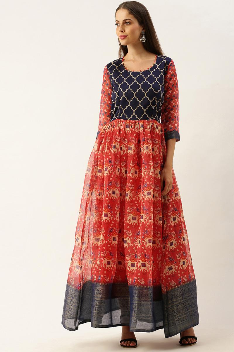 Red Blue Soft Cotton Beautiful Gown