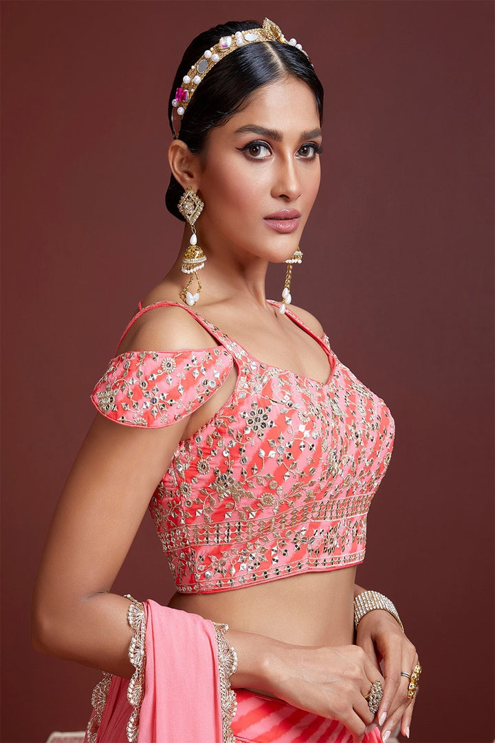 Peach Organza Silk Designer Lehenga Choli