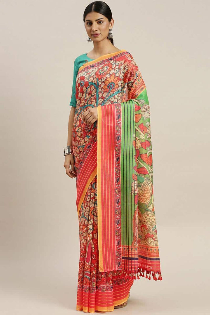 Multicolor Linen Printed Saree