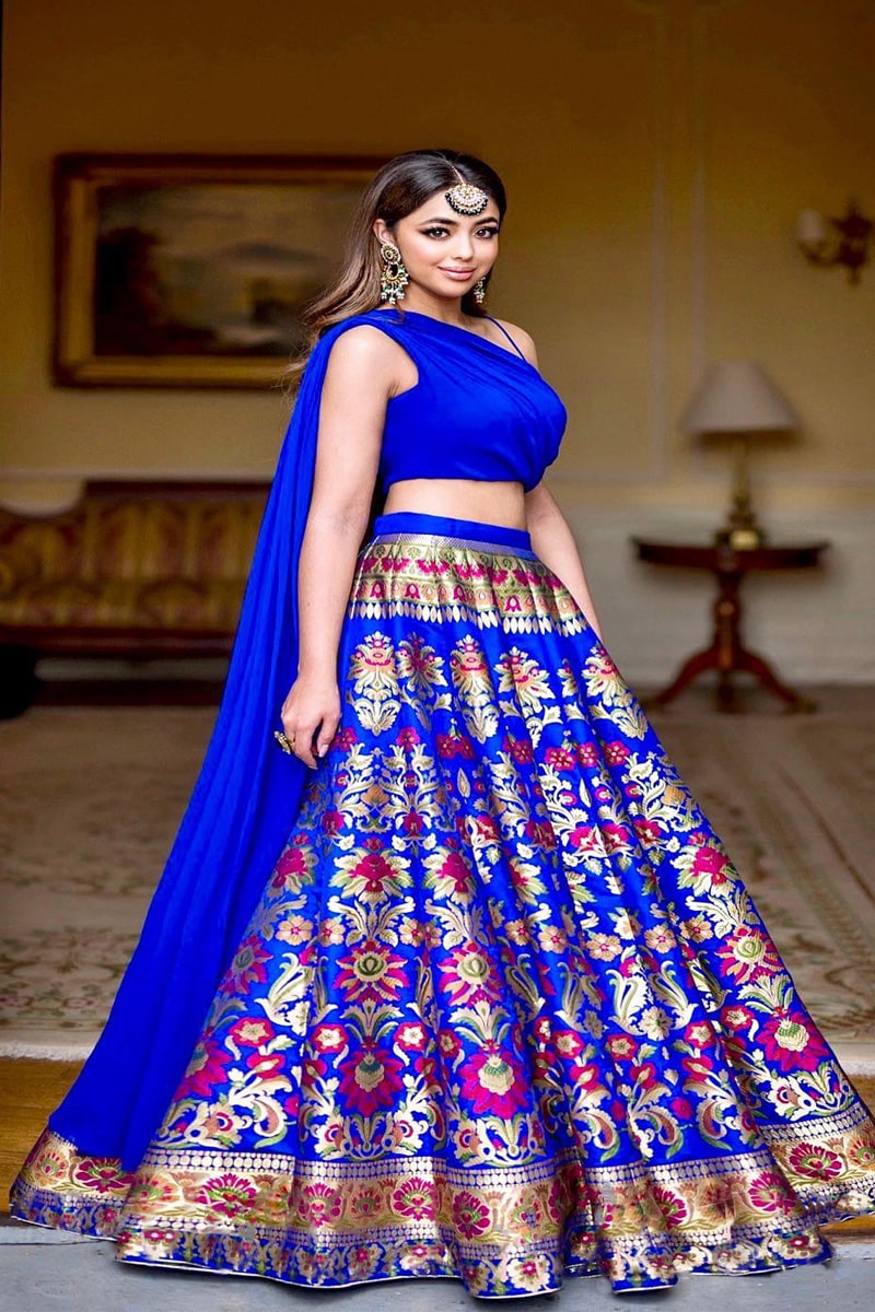 Royal Blue Amazing Banarasi Silk Full Stitched Lehenga Choli