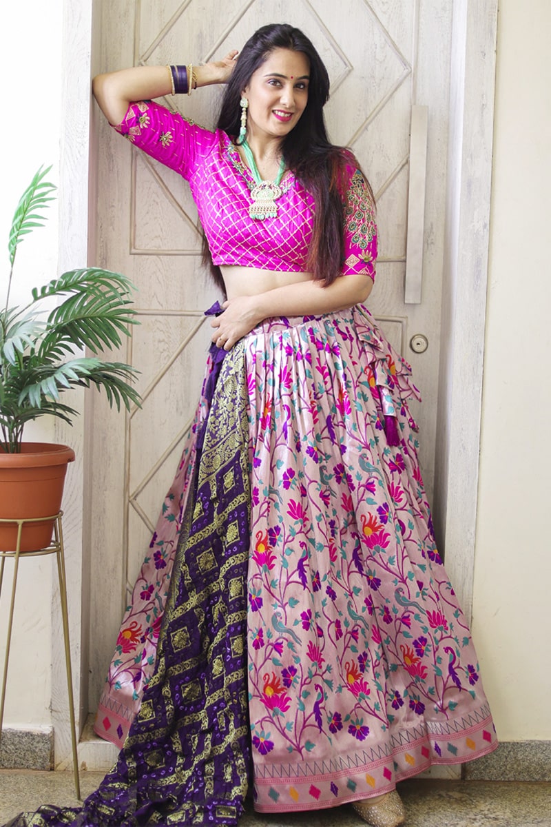 Purple Color Weaving Zari Work Jacquard Silk Paithani Lehenga Choli