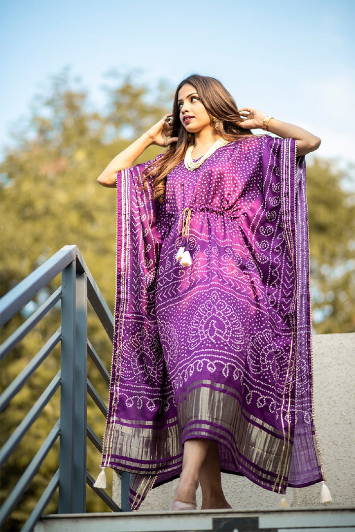 wine Color Unique And Amazing pure Gaji silk Kaftan