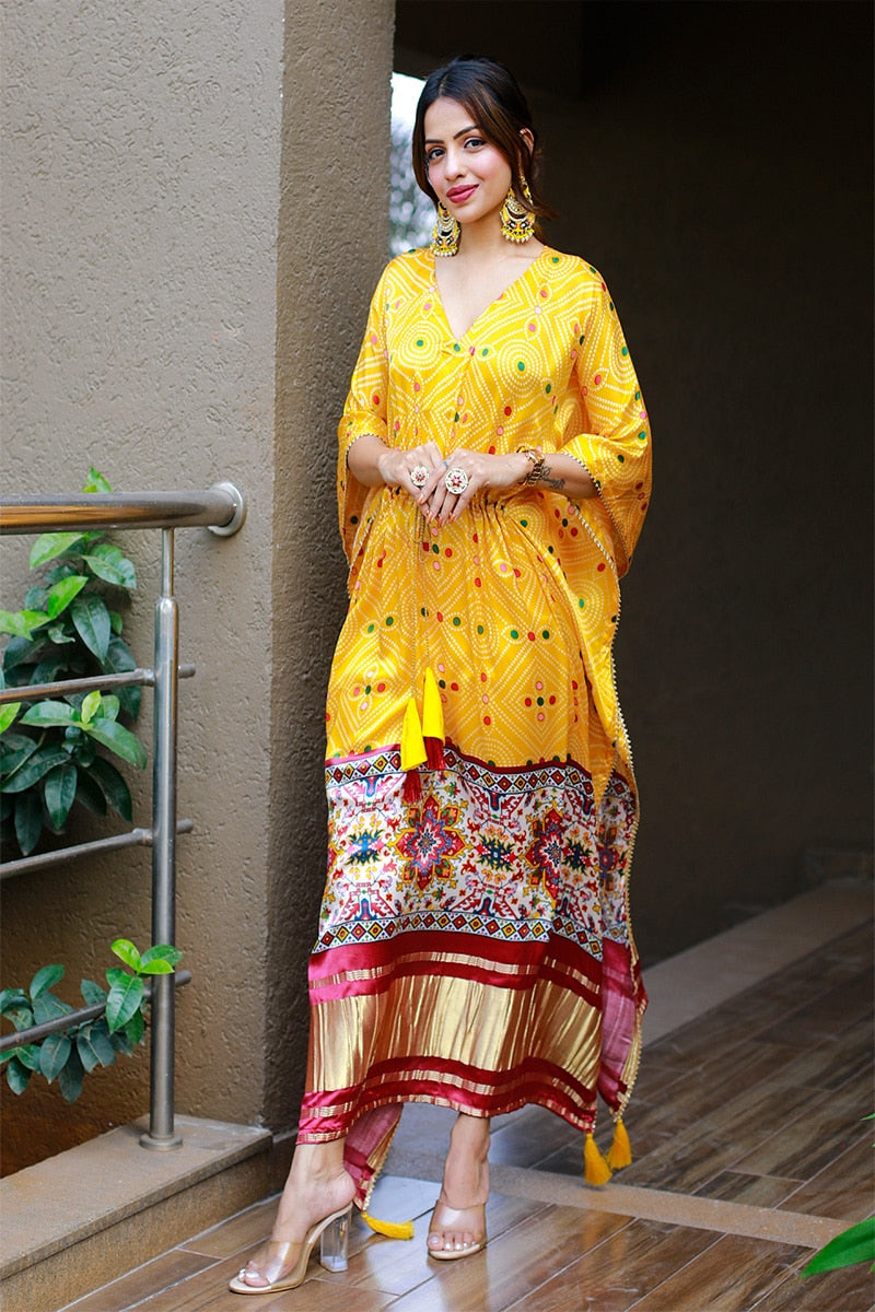 Mustard Color Beautiful Pure Gaji Silk Kaftan