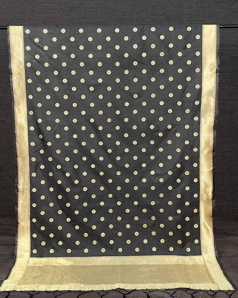 Black Color Jacquard Silk Dupatta  Weaving Zari Work With Tassels