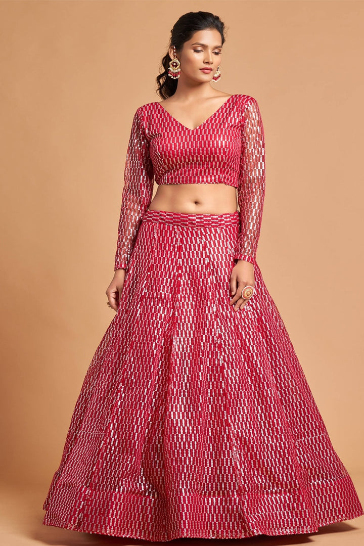 Hot Pink Color Sequins Embroidery Work Soft Net Lehenga Choli