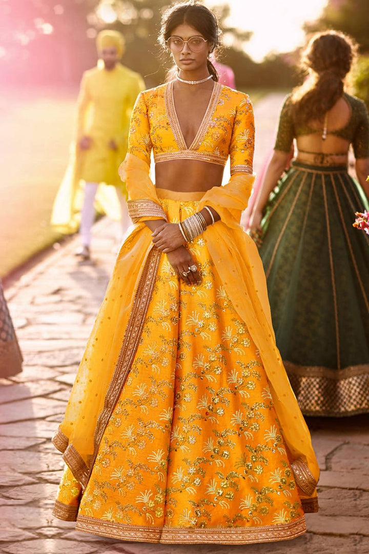 Yellow Sequence Work Thai Silk Amazing Lehenga choli