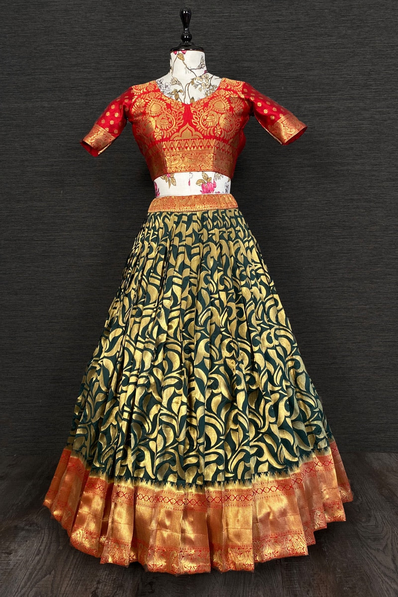 Green Banarasi Silk Traditional Wear Lehenga Choli